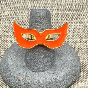Masquerade Mask Adjustable Ring Gold Orange Mardi Gras Halloween Party Retro